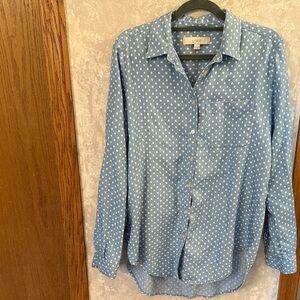 LOFT chambray Polka Dot Button-Down Shirt